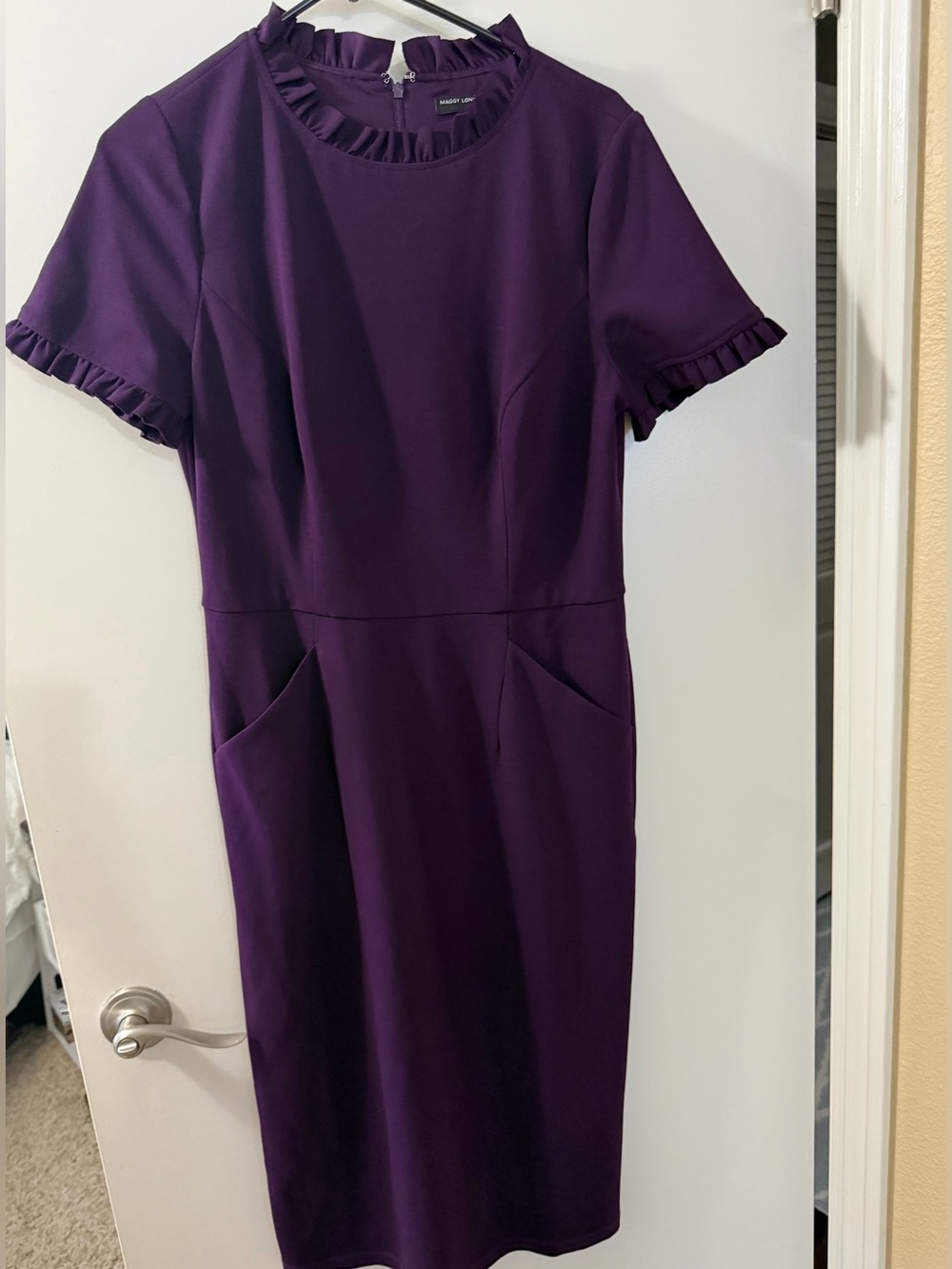Maggie London Purple Ruffle-Trim Sheath Dress